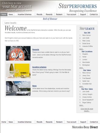 Website for Mercedes Direct interface