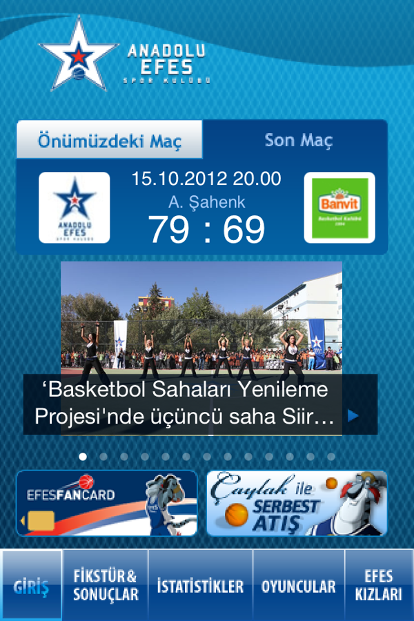 iPhone application for Turkish basketball team interface