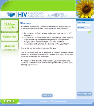 Online education platform 'e-HIVe' for HIV Pharmacy Association interface