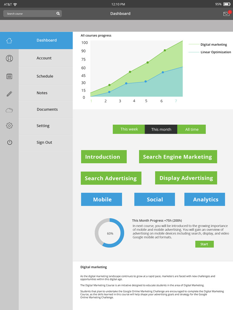 e-learning application interface