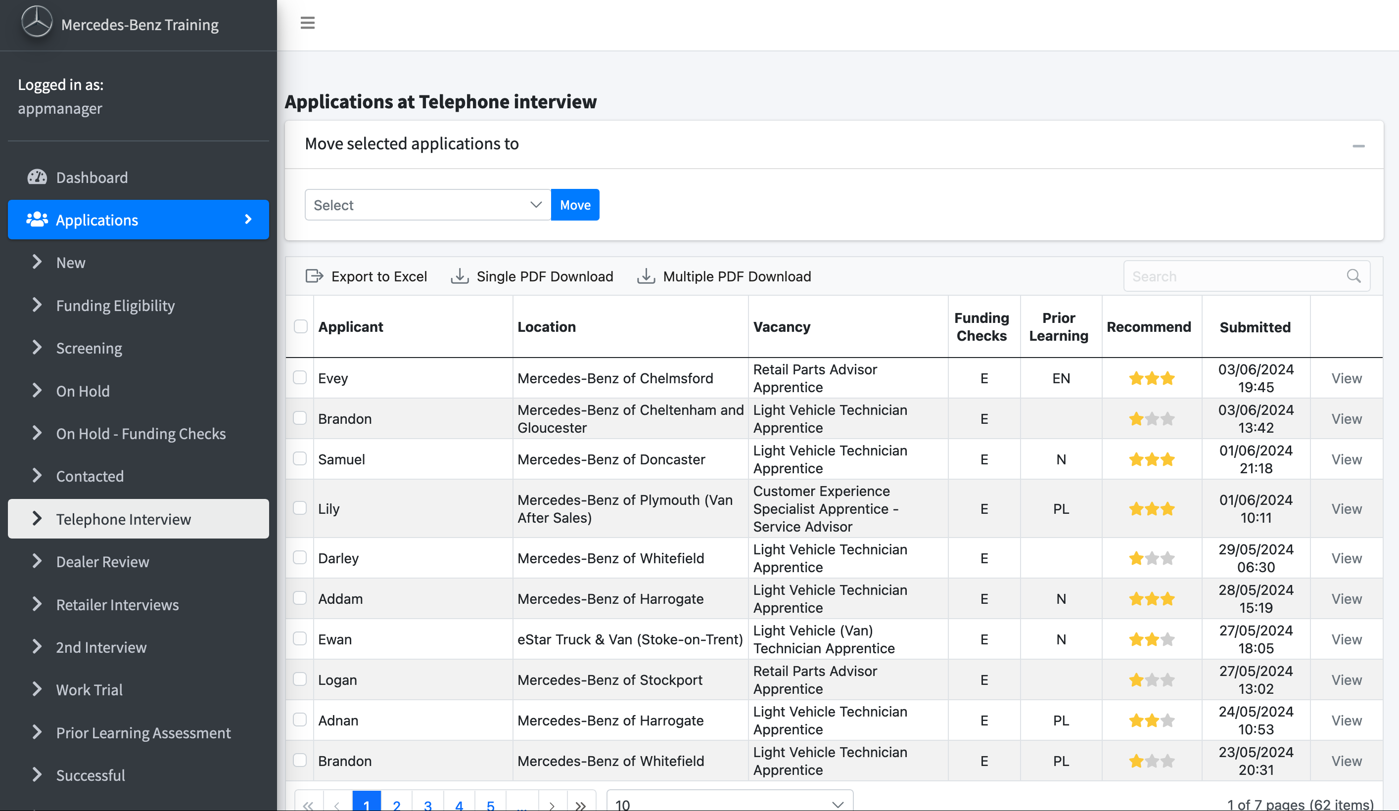 Backend for apprenticeship applications portal interface