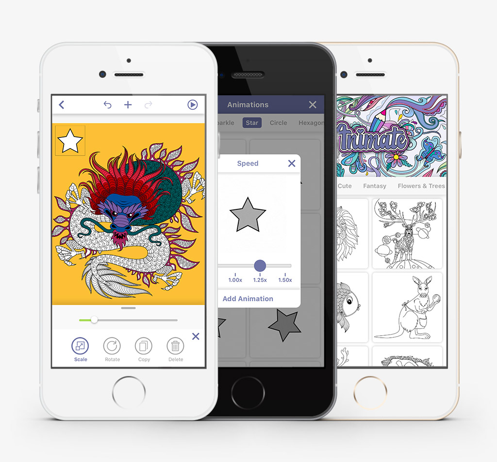 Coloring Book Application with Animations interface