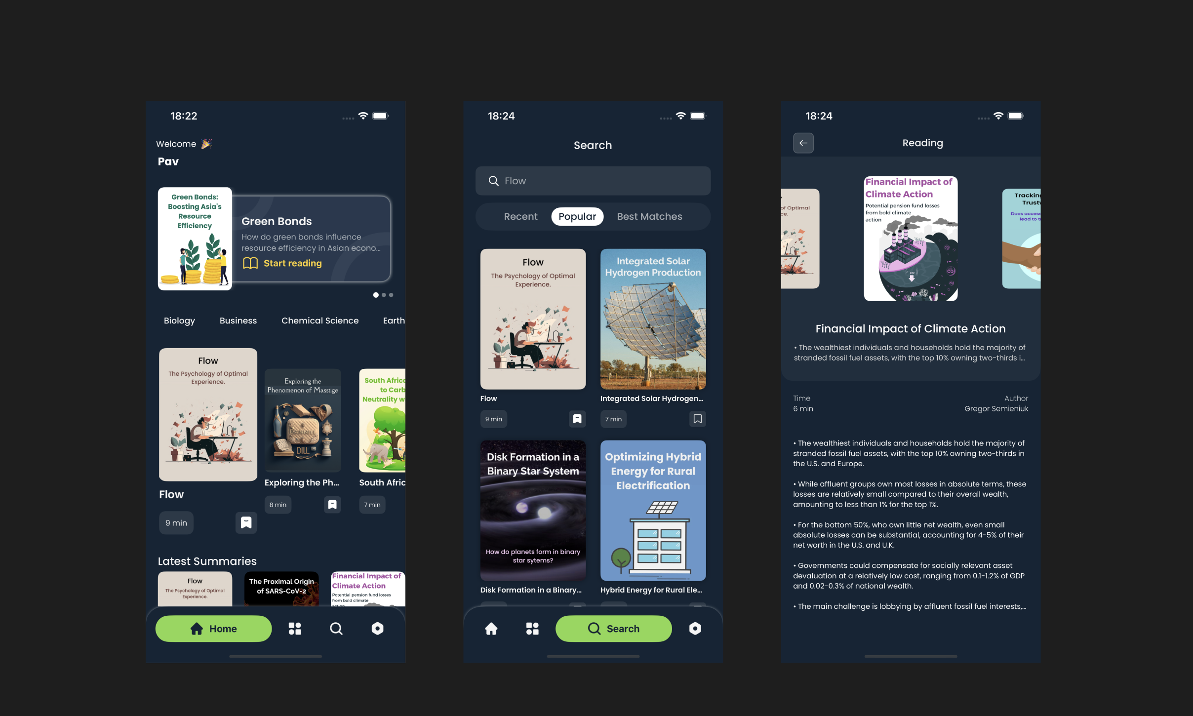 AI-Powered research summaries reading application interface