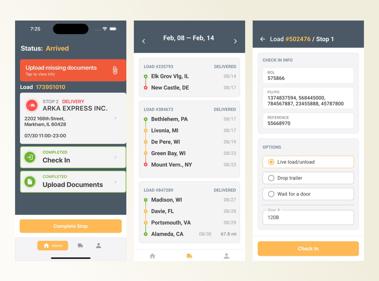 Mobile app for transportation management logistics solution interface